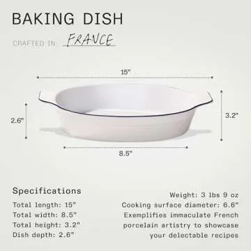 Made In Cookware - Oval Baking Dish - Navy Rim - Hand Crafted Porcelain - Professional Bakeware - Made in France