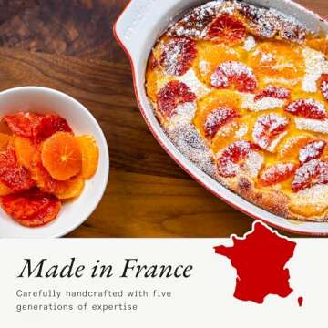 Made In Cookware - Oval Baking Dish - Navy Rim - Hand Crafted Porcelain - Professional Bakeware - Made in France