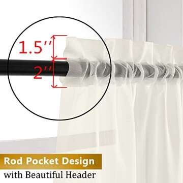 Aiyufeng Sheer Ivory Curtains 120 inches 2 Panels Set Extra Long Sheers, Classic Privacy Sheer Vertical Drapes for Farmhouse/French Door/Living Room, Rod Pocket, W40 x L120