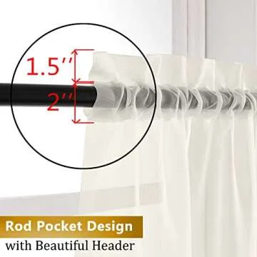 Aiyufeng Extra Long Sheer Ivory Curtains 2-Pack