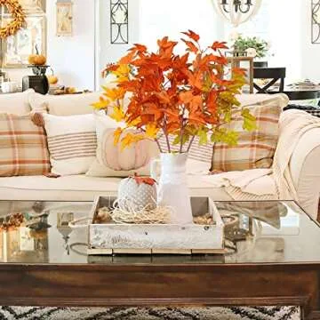 Phliofd 4Pcs Artificial Maple Leaves Branches 21.6in Fake Fall Leaves Stems Plants Outdoor Greenery for Home Kitchen Farmhouse Thanksgiving Table Centerpiece Fireplace Halloween Décor Orange