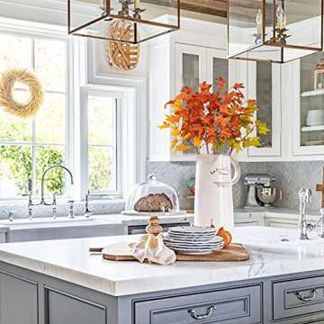 Phliofd 4Pcs Artificial Maple Leaves Branches 21.6in Fake Fall Leaves Stems Plants Outdoor Greenery for Home Kitchen Farmhouse Thanksgiving Table Centerpiece Fireplace Halloween Décor Orange