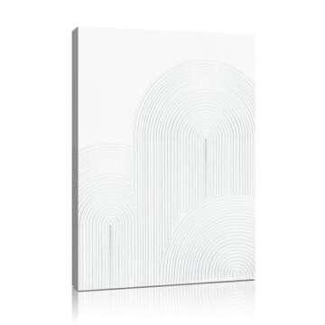 Contemporary White Textured Wall Art: 3D Retro Plaster Geometric Abstract Painting Line Spiral Shapes Wall Decor for Living Room, Bedroom Modern Neutral Art Decoration Framed Ready to Hang 12"x16"-B