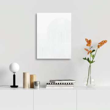 Contemporary White Textured Wall Art: 3D Retro Plaster Geometric Abstract Painting Line Spiral Shapes Wall Decor for Living Room, Bedroom Modern Neutral Art Decoration Framed Ready to Hang 12"x16"-B