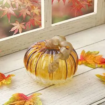 Elegant Glitzhome Two-Tone Glass Pumpkin for Fall Decor