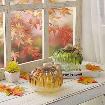 Elegant Glitzhome Two-Tone Glass Pumpkin for Fall Decor