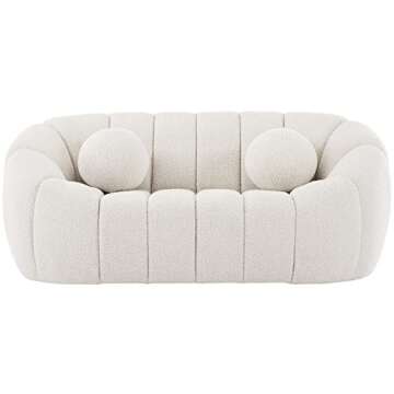 Meridian Furniture 644Cream-L Elijah Collection Modern | Contemporary Boucle Fabric Upholstered Loveseat, Cream, 71" W x 34" D x 31" H