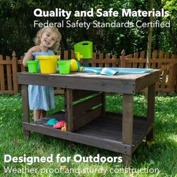WONKAWOO Sand and Water Table for Toddlers | Outdoor Wooden Sensory Sand Table with 2 Plastic Bins, ...