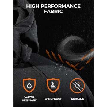 ORORO Men's 4 Heat-Zone Heated Jacket with Battery, Soft Shell Heated Jacket with Detachable Hood (Black/Blue, XL) (Charger Not Included)