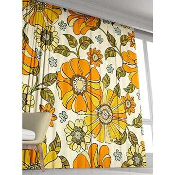 Daisy Flower Pattern Window Drapes Curtain Colorful Large Floral Retro 70S Style Rod Pocket Drapes Curtain for Living Room Home Decor 26x84 Inches 2 Panels