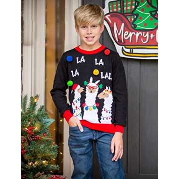 Funnycokid Kids Ugly Christmas Sweaters Boys Girls Size 8 10 Holiday Xmas Llama Black Top Youth 8-10...