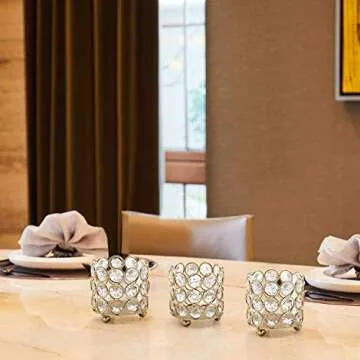 Gold Crystal Votive Candle Holders Set of 6 for Decor