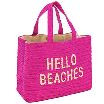 Hello Beaches A Packable Beach Bag | The Straw Vacation Beach Tote Bag | Beach Bags for Women Vacati...