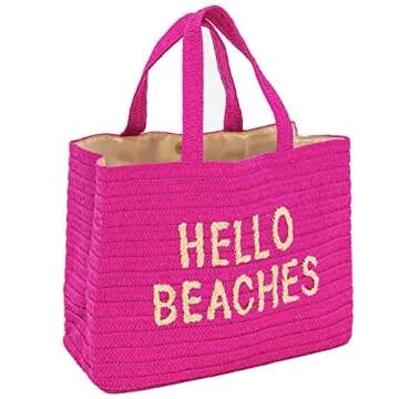 Hello Beaches A Packable Beach Bag | The Straw Vacation Beach Tote Bag | Beach Bags for Women Vacati...