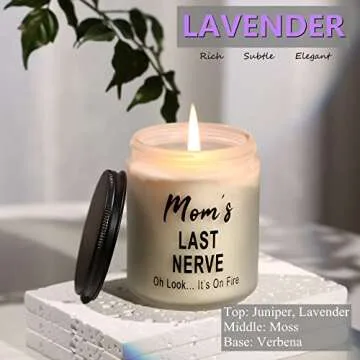 SEVEN LUCKY LIGHT Moms Last Nerve Candle Gifts for Mom,𝐈𝐦𝐩𝐫𝐞𝐬𝐬𝐢𝐯𝐞 Moms Candle,Clean Burning Natural Soy Lavender Candle