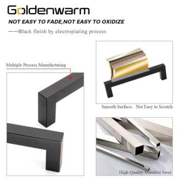 Goldenwarm 10 Pack Black Square Cabinet Pull Handles