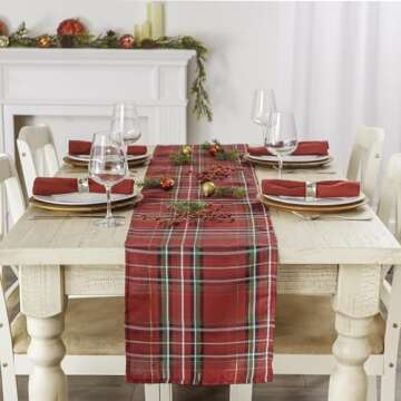 DII Holiday Dining Table & Kitchen Décor Metallic Fabric, Christmas Table Runner, 14x108, Red Tarta...