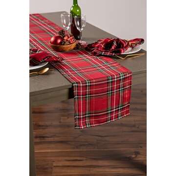 DII Red Tartan Plaid Holiday Table Runner 14x108