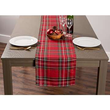 DII Red Tartan Plaid Holiday Table Runner 14x108