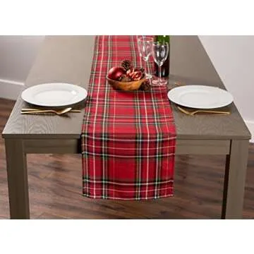 DII Red Tartan Plaid Holiday Table Runner 14x108