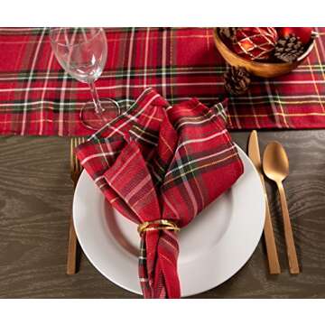 DII Red Tartan Plaid Holiday Table Runner 14x108