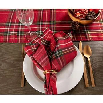 DII Red Tartan Plaid Holiday Table Runner 14x108