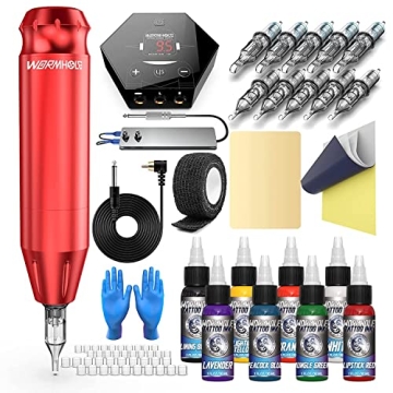 Wormhole Complete Tattoo Kit - Professional Rotary Tattoo Machine with Inks & Needles
