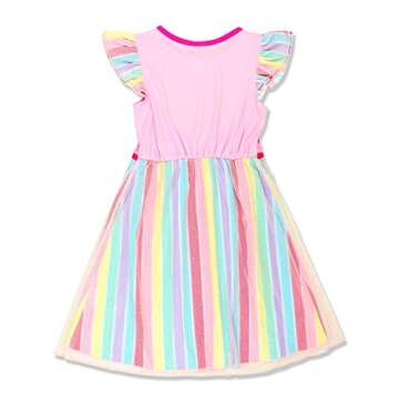 Barbie Girl's Rainbow Dress Up Fantasy Gown Nightgown Pajamas (4, Pink)