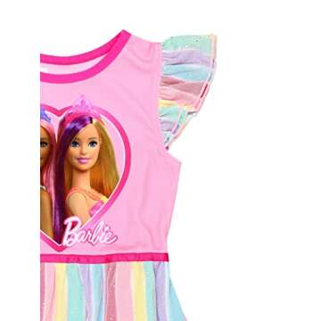 Barbie Girl's Rainbow Dress Up Fantasy Gown Nightgown Pajamas (4, Pink)