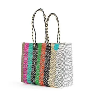 Maya Super Tote, Handwoven Recycled Plastic Tote, Mexican Woven Bag, Beach Bag, Summer Bag, Multi-Color Beach Bag, Water-Resistant Tote