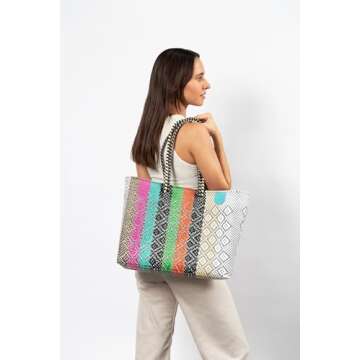 Maya Super Tote, Handwoven Recycled Plastic Tote, Mexican Woven Bag, Beach Bag, Summer Bag, Multi-Color Beach Bag, Water-Resistant Tote