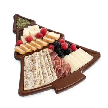 PICNIC TIME Christmas Tree Serving Tray, Holiday Appetizer Tray, Wooden Charcuterie Board, (Stained Parawood)