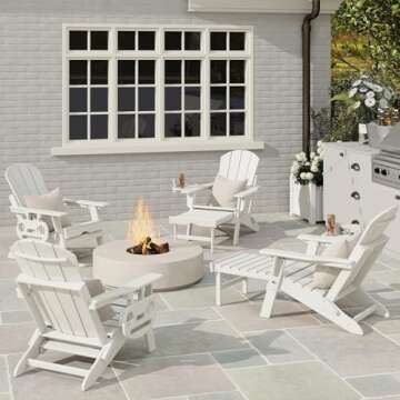 NAVINE Adjustable Adirondack Chair with Retractable Ottoman Set of 2, HDPE Folding Adirondack Chair with Cup Holder, All Weather Fire Pit Chair for Outdoor.