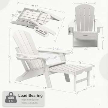 NAVINE Adjustable Adirondack Chair with Retractable Ottoman Set of 2, HDPE Folding Adirondack Chair with Cup Holder, All Weather Fire Pit Chair for Outdoor.