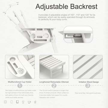 NAVINE Adjustable Adirondack Chair with Retractable Ottoman Set of 2, HDPE Folding Adirondack Chair with Cup Holder, All Weather Fire Pit Chair for Outdoor.