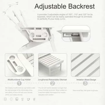 NAVINE Adjustable Adirondack Chair with Retractable Ottoman Set of 2, HDPE Folding Adirondack Chair with Cup Holder, All Weather Fire Pit Chair for Outdoor.