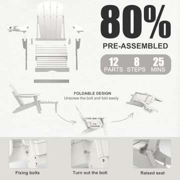 NAVINE Adjustable Adirondack Chair with Retractable Ottoman Set of 2, HDPE Folding Adirondack Chair with Cup Holder, All Weather Fire Pit Chair for Outdoor.