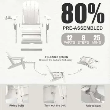 NAVINE Adjustable Adirondack Chair with Retractable Ottoman Set of 2, HDPE Folding Adirondack Chair with Cup Holder, All Weather Fire Pit Chair for Outdoor.