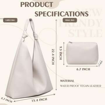 Vegan Leather Hobo Purses set, Slouchy Shoulder Bag Knotted Hobo Bags for Women with a small purse (...