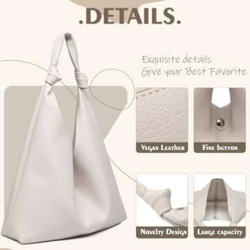 Vegan Leather Hobo Purses set, Slouchy Shoulder Bag Knotted Hobo Bags for Women with a small purse (beige)