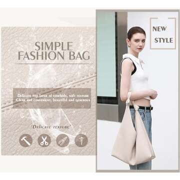 Vegan Leather Hobo Purses set, Slouchy Shoulder Bag Knotted Hobo Bags for Women with a small purse (beige)