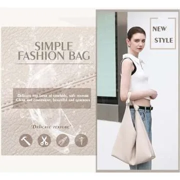 Vegan Leather Hobo Purses set, Slouchy Shoulder Bag Knotted Hobo Bags for Women with a small purse (beige)