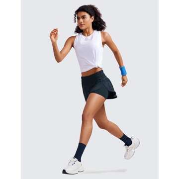 CRZ YOGA 2 in 1 High Waisted Running Shorts for Women 3" - Split Breathable for Athletic Tennis Gym Workout with Pockets True Navy Medium