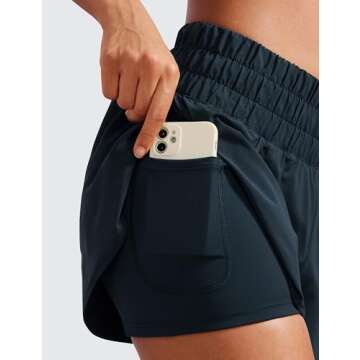 CRZ YOGA 2 in 1 High Waisted Running Shorts for Women 3" - Split Breathable for Athletic Tennis Gym Workout with Pockets True Navy Medium