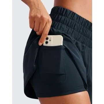 CRZ YOGA 2 in 1 High Waisted Running Shorts for Women 3" - Split Breathable for Athletic Tennis Gym Workout with Pockets True Navy Medium
