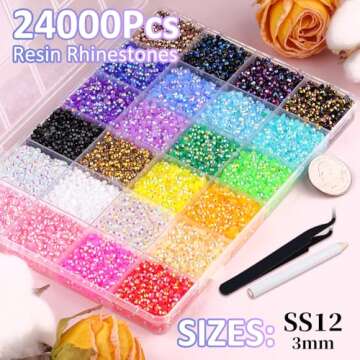 24000Pcs Resin Jelly Rhinestones with 1 Pcs B7000 Jewelry Glue for Crafting, Mixed-Color 3mm Flatbac...