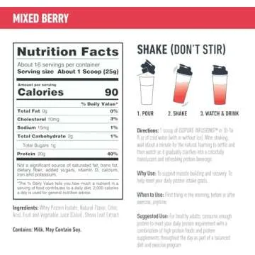 Isopure Clear Whey Isolate Protein Powder Infusions, Lactose Free, Gluten Free, Naturally Flavored, Mixed Berry, 20g Protein Per Serving, 14.1 Oz, 16 Servings