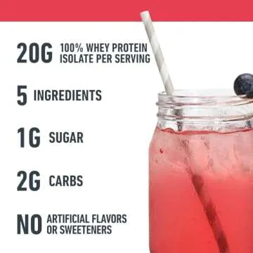 Isopure Clear Whey Isolate Protein Powder Infusions, Lactose Free, Gluten Free, Naturally Flavored, Mixed Berry, 20g Protein Per Serving, 14.1 Oz, 16 Servings