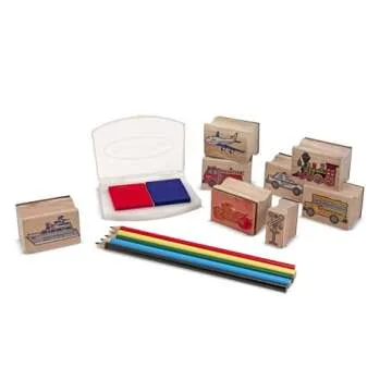 Melissa & Doug Wooden Vehicles Stamp Set for Kids