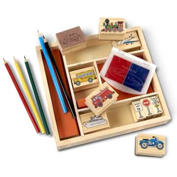 Melissa & Doug Wooden Vehicles Stamp Set for Kids